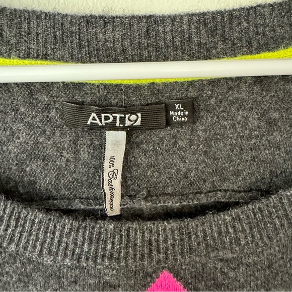 Apt 9 100% cashmere argyle print cozy pullover sweater size XL - Picture 3 of 6